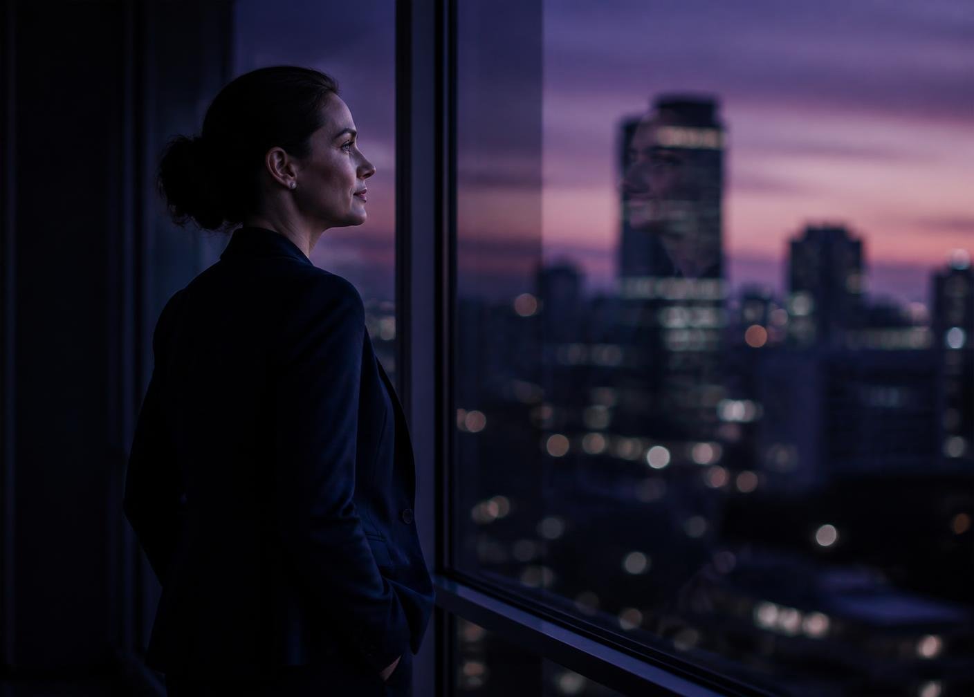 A person facing an open horizon at sunrise